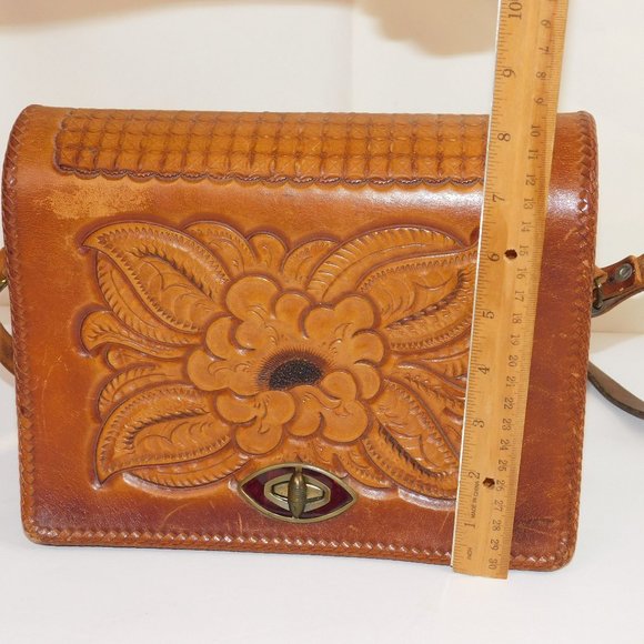 Vintage Tooled Leather Handbag Floral Shoulder Bag Western Purse - Picture 16 of 16